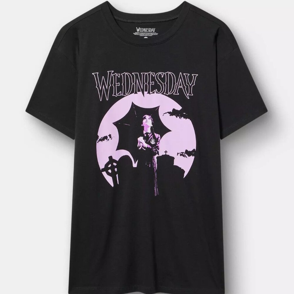 ❤️NWT TORRID WEDNESDAY ADDAMS FAMILY GRAPHIC TEE - HALLOWEEN - PLUS SIZE